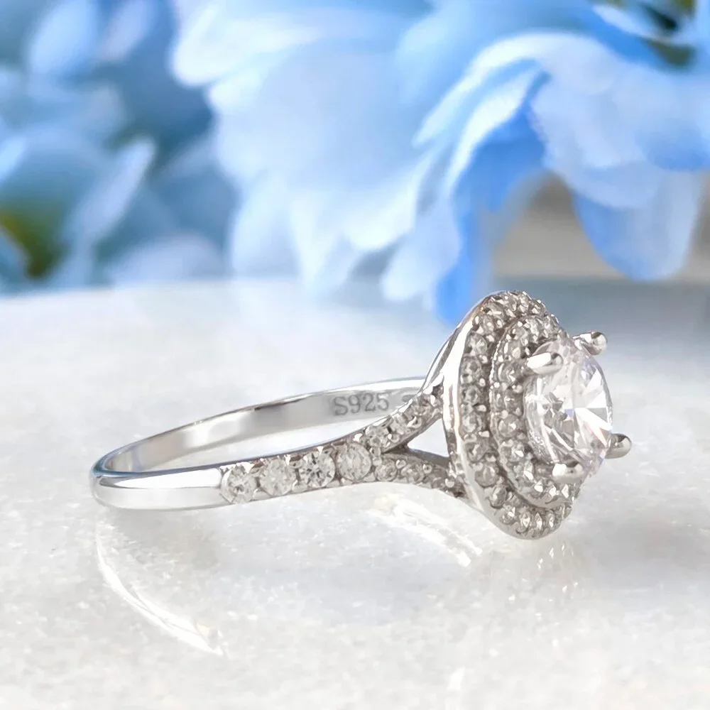 Round Halo Ring - 925 Sterling Silver Charmed Aroma Halo Promise Ring - Picture 3 of 6